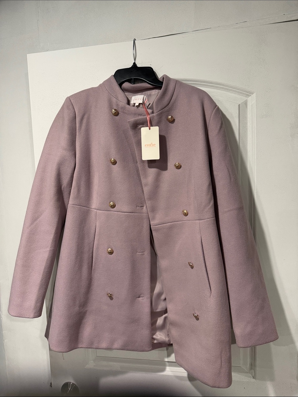 entro Lavender Double-Breasted Pea Coat with Gold Buttons